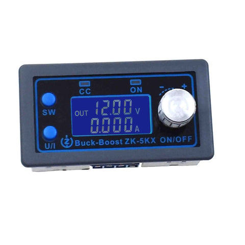 Adjustable Buck Boost DC Power Supply Module with CC CV regulation displaying 12.00V output, for CNC projects and DIY builds.
