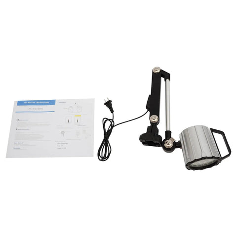 Heavy Duty Long Arm Machine Work Light, 18W LED With Multi-Joint Adjustable Design, aluminum alloy construction with instructions.