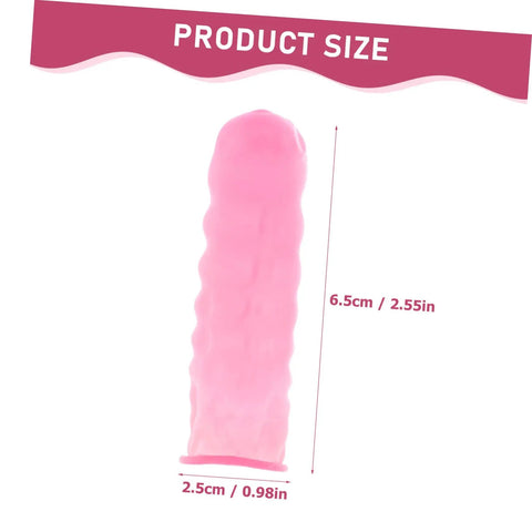 No Sweat Finger Shields Durable Anti Static Pink Latex Covers For Joint Relief And Cracked Skin Repair, showing size details 6.5cm by 2.5cm.