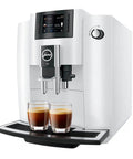 Straight Up Game Changer Automatic Espresso Coffee Maker With Easy Cappuccino Function And Premium Aroma Grinder In Sleek Piano White Finish brewing two espresso drinks.
