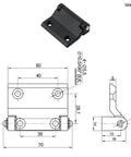 Heavy Duty Black Zinc Alloy Cabinet Hinge with technical drawing showing dimensions for doors and cabinets, easy install