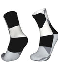 Unisex Black And White Piano Grid Thermal Crew Socks For Cold Snap Days and breathable moisture wicking winter footwear in black and white.