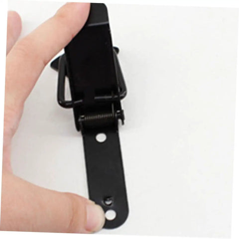 Four Piece Spring Loaded Toggle Clamp Latch Kit for doors, windows and cabinets showing heavy duty black hasp lock clip