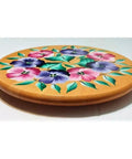14 Inch Vintage Painted Floral Light Wood Lazy Susan Turntable Centerpiece For Kitchen And Dining Table, Easy 360 Degree Spin