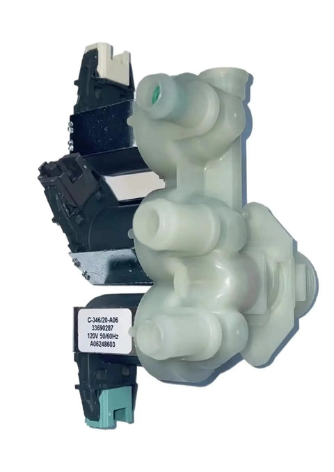 Water Inlet Valve For Washing Machine One Inlet Three Outlet 120V Replacement Part showing close-up of connection points.