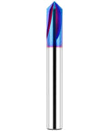 EANOSIC 90-degree V-bit, 1/4" shank; blue nano-coated carbide router bit for wood engraving (front view).