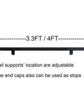 Black metal track for 16-Foot Rolling Ladder Hardware Kit with adjustable rail supports and end caps, 3.3/4 ft section visible.