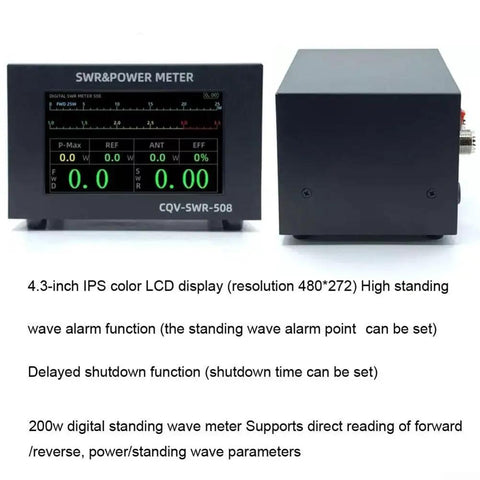 High Precision Digital Standing Wave Meter for Ham Radio Buffs with 5W to 200W Power Meter and SWR Readout, front and side view