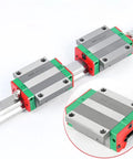HGW30HC Linear Block Carriage Guide Rail Set For CNC Machines, shown in metal with red and green accents, custom lengths available