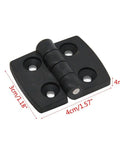 Close-up of Set Of 10 Black Plastic Door Hinges For Cabinets And Drawers With Bearing Butt Design, showing dimensions.