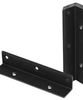 Solid As A Rock 4 Pack Corner Braces 7 Inch L Angle Stringer Hanger Bracket showing black steel brackets with pre drilled holes.