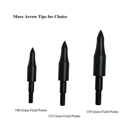 Three crossbow field points including 100 grain option from 12 Pack 100 Grain Field Points For Crossbow Arrows, Screw In Bullet Tips