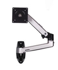 Premium Full Motion Aluminum Wall Mount Monitor Arm Featuring Smooth As Butter Mechanical Spring Adjustments That Handles Heavy Loads Without Breaking A Sweat For 17 To 27 Inch Lcd Led Displays Vesa 75X100 Silver, showing a side view of the adjustable arm.