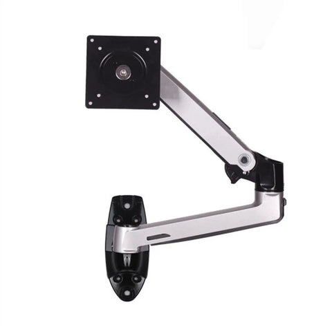 Premium Full Motion Aluminum Wall Mount Monitor Arm Featuring Smooth As Butter Mechanical Spring Adjustments That Handles Heavy Loads Without Breaking A Sweat For 17 To 27 Inch Lcd Led Displays Vesa 75X100 Silver, showing a side view of the adjustable arm.