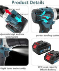 Boss Level Cordless Electric Rivet Nut Gun Automatic Blind Riveter For M3 To M12 Hardware showing adjustable speed gears and battery.