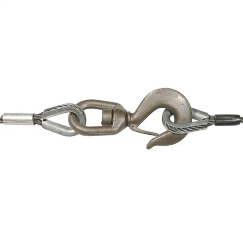 Heavy Duty Extension Winch Cable With Swivel Hook And Thimble Eye 3/8 Inch By 75 Foot Fiber Core 12,000 Lbs Minimum Breaking Strength