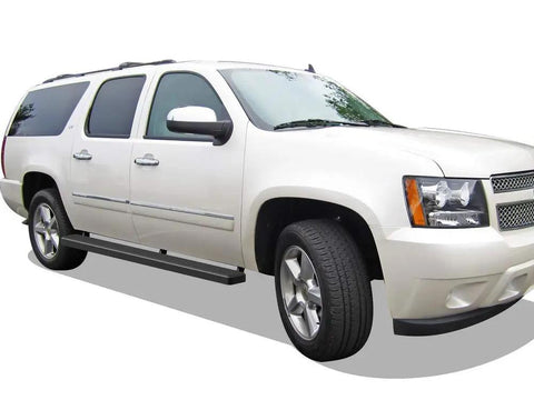 5 Inch Black Running Boards For Chevy Suburban 2000-2014 2500 4Door And GMC Yukon XL 2000-2014 installed on white SUV
