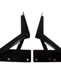 80 Degree Foldable Lifting Bracket With Spring Hinge for metal bench seats, black steel, foldaway arm visible