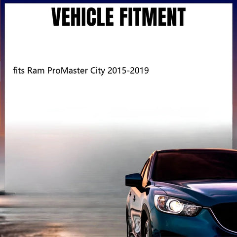 Vehicle fitment for Ram ProMaster City 2015-2019 with close-up of a car's front view
