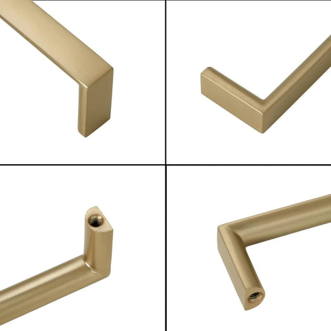 Ten Pack Five Inch Champagne Bronze Cabinet Pulls For Kitchen Cabinets Zinc Alloy Drawer Handles close-up of corner and finish details