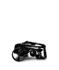 All Terrain Remote Controlled Electric Golf Caddy With Quick Zip Fold Setup viewed from side, compact design, dual wheels for smooth movement.