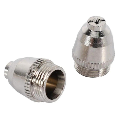 Top Grade 100 Piece Plasma Cutter Consumables Kit Featuring Nozzles And Electrodes Perfect For Ag60 Wsd60 Sg55 Machines To Keep Your Cutting Burner Running Like A Champ - close-up of two electrocuting nozzles.
