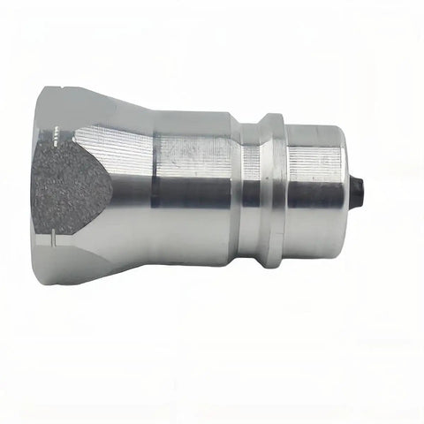 Side view of a Two Pack Half Inch ISO 5675 Poppet Valve Hydraulic Quick Connect Male Coupler Nipple for tractor use.