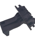 Side view of Washer Lid Strike Replacement W11457841, heavy duty lock component for top load washers in dark gray color.