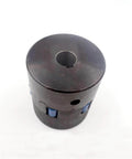 Waterjet booster pump shaft coupling, black cylindrical top view with central bore and blue inner slots