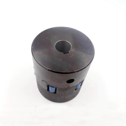 Waterjet booster pump shaft coupling, black cylindrical top view with central bore and blue inner slots