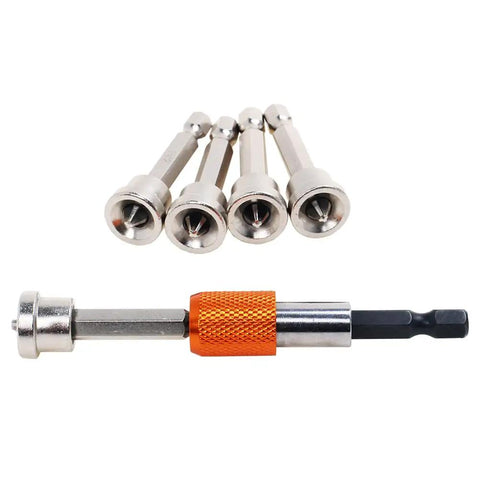 Kickass Six Piece PH2 Magnetic Drywall Screw Bit Set With Exact Depth Stop Collar For Sheetrock Gypsum Plasterboard Heavy Duty Professional Grade Install Tool Kit, featuring six PH2 bits and quick change sleeve.
