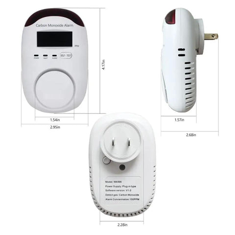 Plug-In Carbon Monoxide Alarm With LED Digital Display And Voice Alert, High Sensitivity Electrochemical Sensor, white plug view