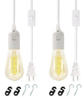Plug In Pendant Light Kit With 9.8 Ft Cord And On Off Switch Retro Industrial Hanging Lights E26 E27 Socket For Living Room And Bedroom White 2 Pack In Your Home, showing two lights with cords, switches, and hooks.