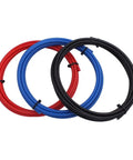 Red nylon Pro Grade Mountain Bike Hydraulic Brake Hose 5mm OD 2mm ID for disc brakes displayed with blue and black hoses