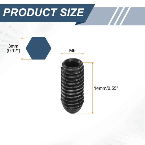 Beefed Up 10 Pack Of M6 X 14Mm Hex Socket Ball Plungers High Carbon Steel Spring Detent Pins Black dimensions with size indicators.