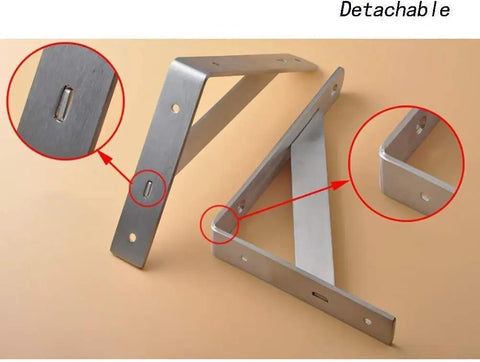 Built Like A Tank 90 Degree Wall Shelf Brackets Heavy Duty Triangle Corner Supports in stainless steel finish.