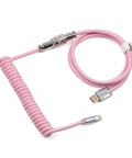 Puff Aviator Coiled USB C Cable For Mechanical Gaming Keyboards Detachable Type C With Aviation Connector Durable Dope Snug Fit For Windows Mac Gamers RT100 TH68 Pro TH80 Pro TH96 TH80 SE CIDOO V65 Pink, pink coiled cable with metal connectors
