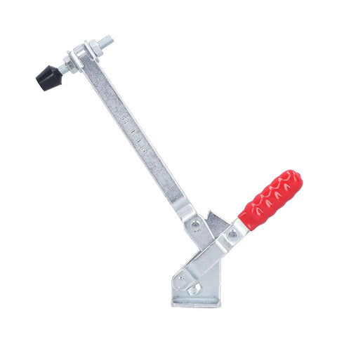Tough As Nails Quick Release Toggle Fixture For Vertical Woodworking And Welding Projects Polished Iron Hold Down Clamp, side view