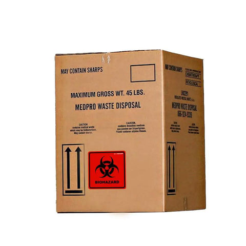 Heavy Duty Biohazard Stickers 5.5 X 5.5 Inch Labels Pack Of 10 on cardboard waste disposal box for hazardous materials.