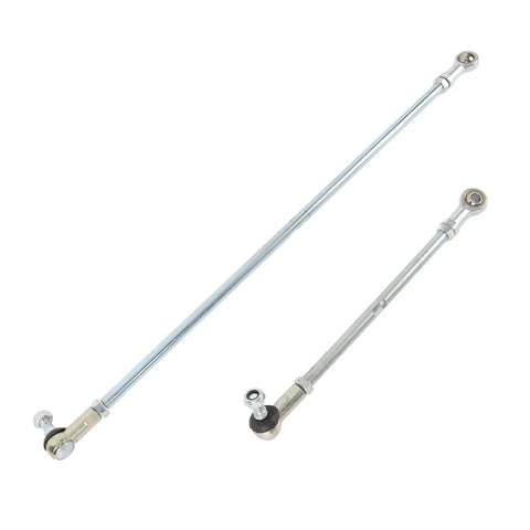 Beefy Go Kart Tie Rods Steel Alloy For Precision Steering, two silver rods with ball joints, durable steel linkage