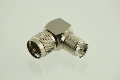 MUHF 90 Degree Right Angle Coax Adapter Connector For RF Radios Mini UHF 50 Ohm Teflon Insulated Gold Plated Pin Nickel Plated Body