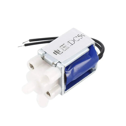 Two Way Normally Closed Solenoid Valve DC5V 0.22A with wires, compact design for water and air control in DIY projects.
