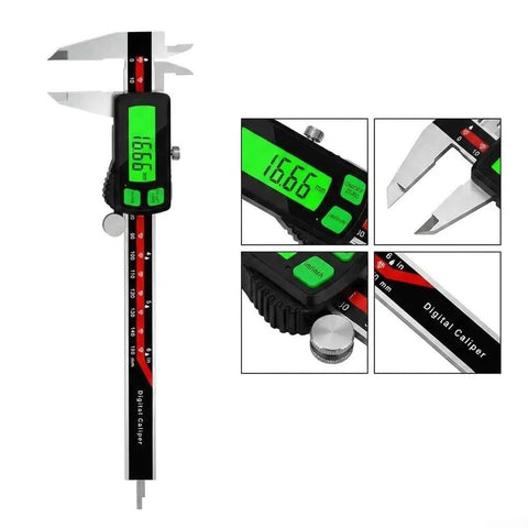 Stainless Steel Digital Caliper 6 Inch Rechargeable Type-C Large Green Backlight Screen for DIY Woodwork(0-150mm) with LCD display.
