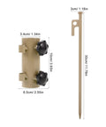 Beefy Six Piece Adjustable Aluminum Tent Stakes And Anchor Kit with 30cm nails, close-up of knob fittings and metal stake dimensions.