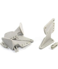 Three Piece RC Airplane Rudder Angle Set with Collet Chuck, lightweight gray plastic, triangle rudder for RC aircraft shown