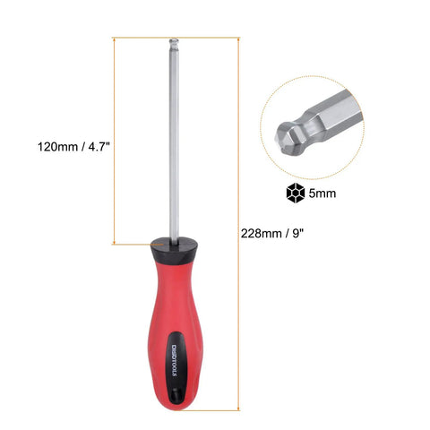 Two Piece Magnetic Ball End Hex Screwdrivers Set 5mm Hex 120mm Rod 9 Inch Total Length S2 Steel Chrome Plated