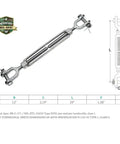 Rock Solid Stainless Steel 316 Jaw Jaw Turnbuckle Drop Forged One And Half By 12 Inches 17000 Lbs Wll displayed with specifications.