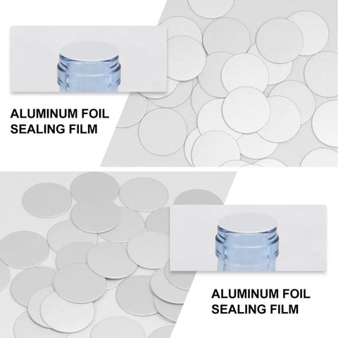 Close-up of Aluminum Foil Sealing Gasket For Silver Plastic Metal Bottles, used to seal jars and keep contents fresh.