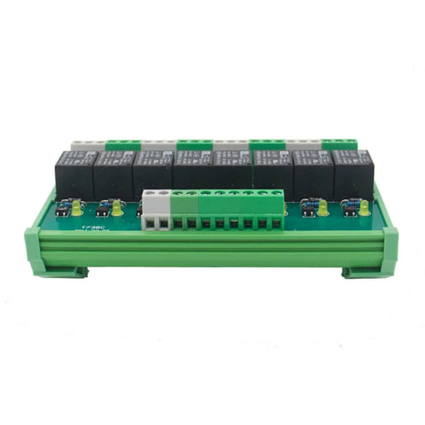 8 Channel Relay Module For AC DC 12V PLC Control Plug And Play DIN Rail Optional 10A 250V AC 30V DC with screw terminals front view