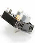 Side view of Timer Replacement W10185997 for Whirlpool Dryer with connection prongs and metal casing.